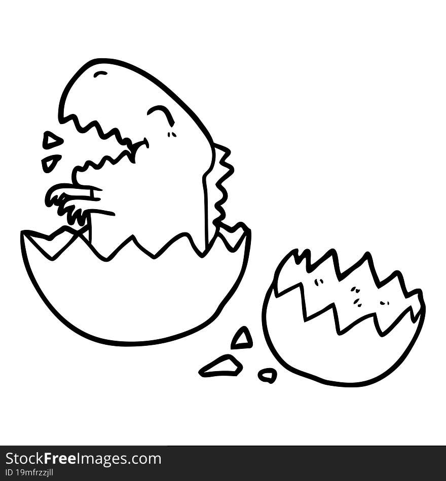 line drawing of a dinosaur hatching from egg. line drawing of a dinosaur hatching from egg