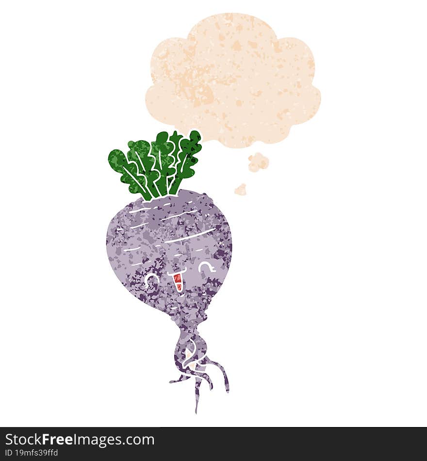 Cartoon Turnip And Thought Bubble In Retro Textured Style