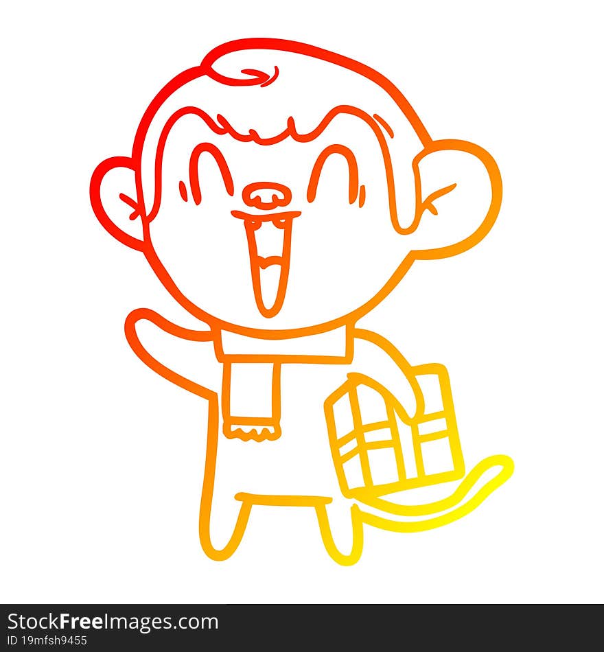 warm gradient line drawing cartoon laughing monkey