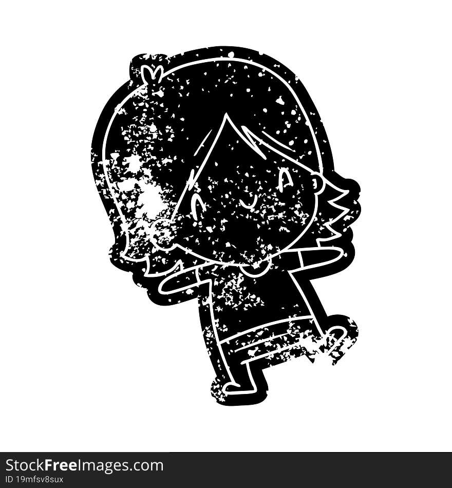 grunge distressed icon of a cute kawaii girl. grunge distressed icon of a cute kawaii girl