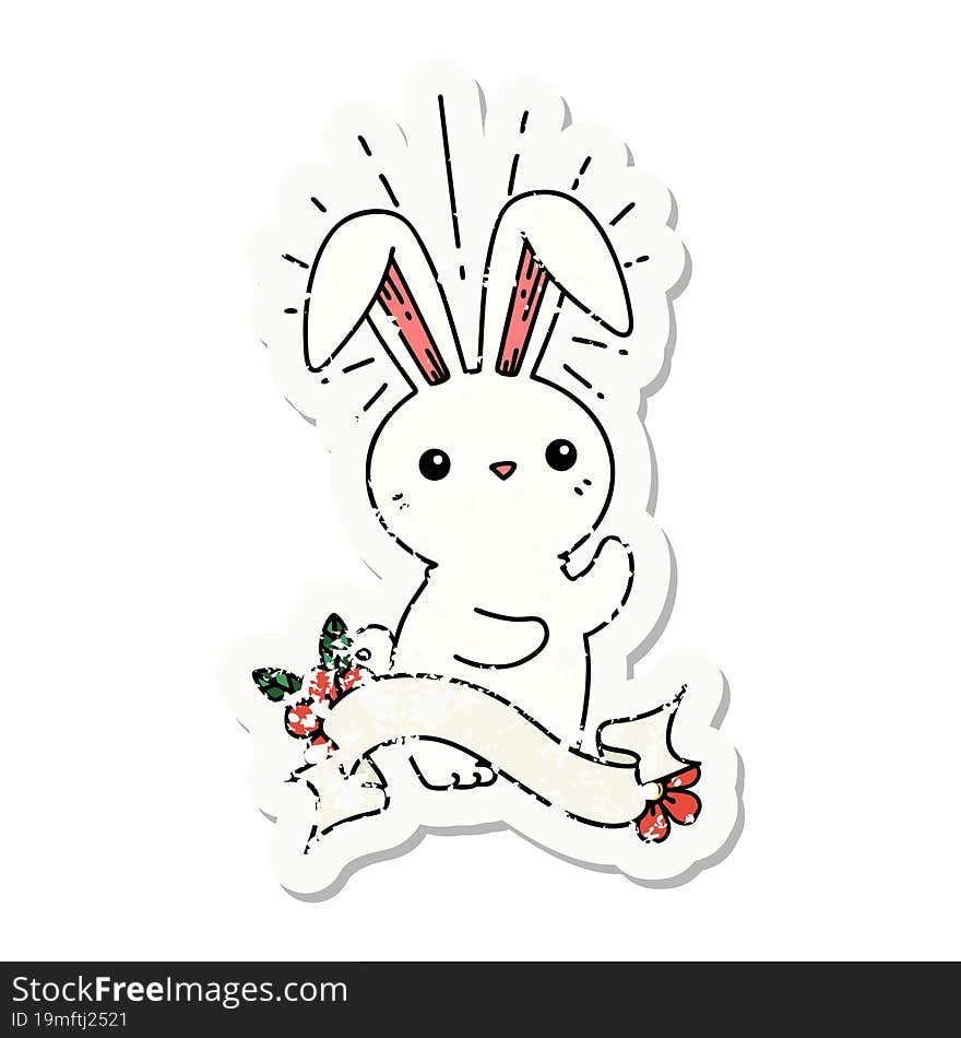 worn old sticker of a tattoo style cute bunny. worn old sticker of a tattoo style cute bunny