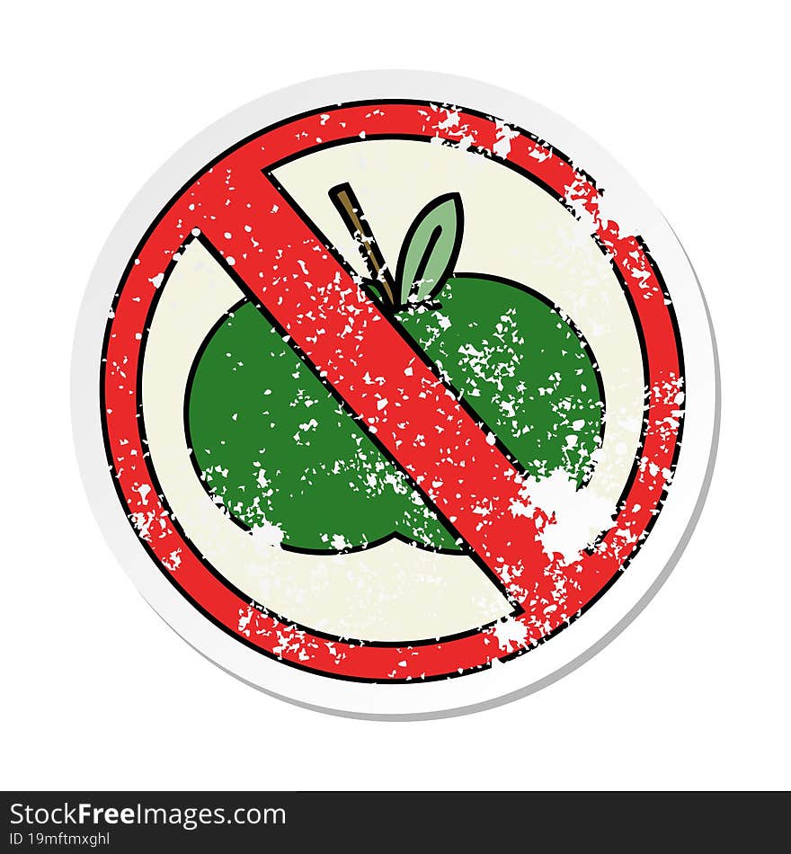 Distressed Sticker Of A Cute Cartoon No Fruit Allowed Sign