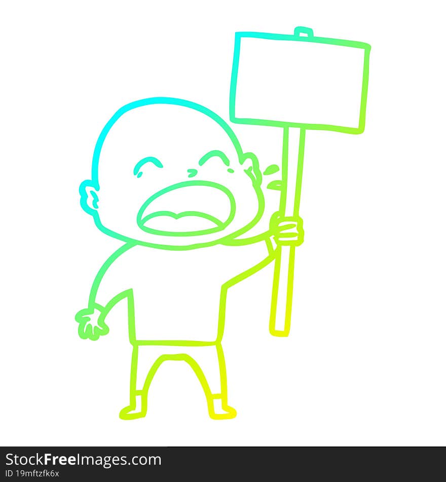 cold gradient line drawing cartoon shouting bald man