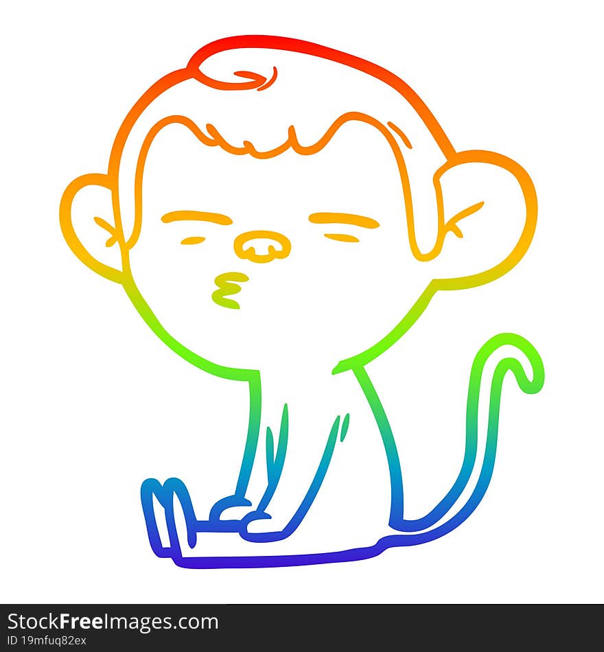 Rainbow Gradient Line Drawing Cartoon Suspicious Monkey