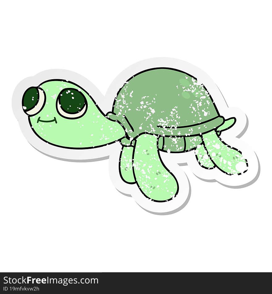 distressed sticker of a quirky hand drawn cartoon turtle