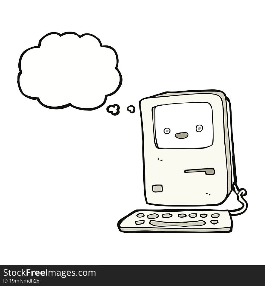 cartoon old computer with thought bubble