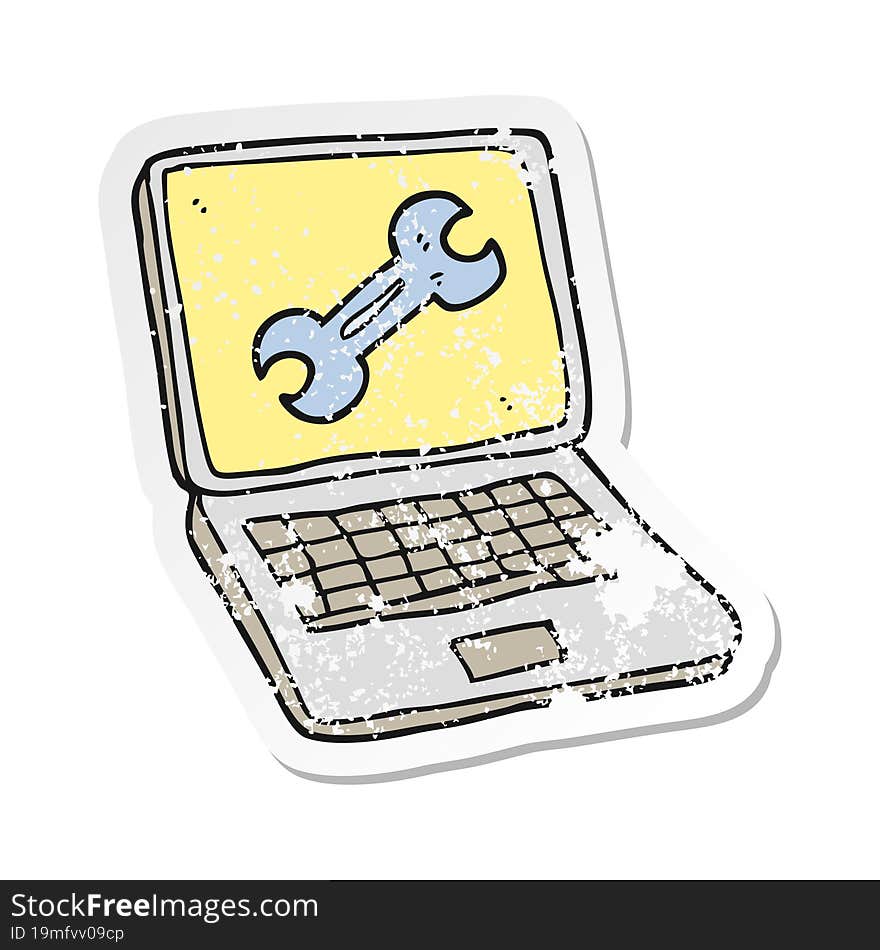 retro distressed sticker of a cartoon laptop computer with fix screen