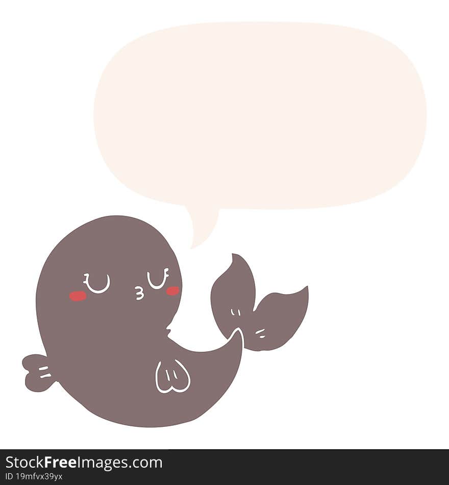 cute cartoon whale and speech bubble in retro style