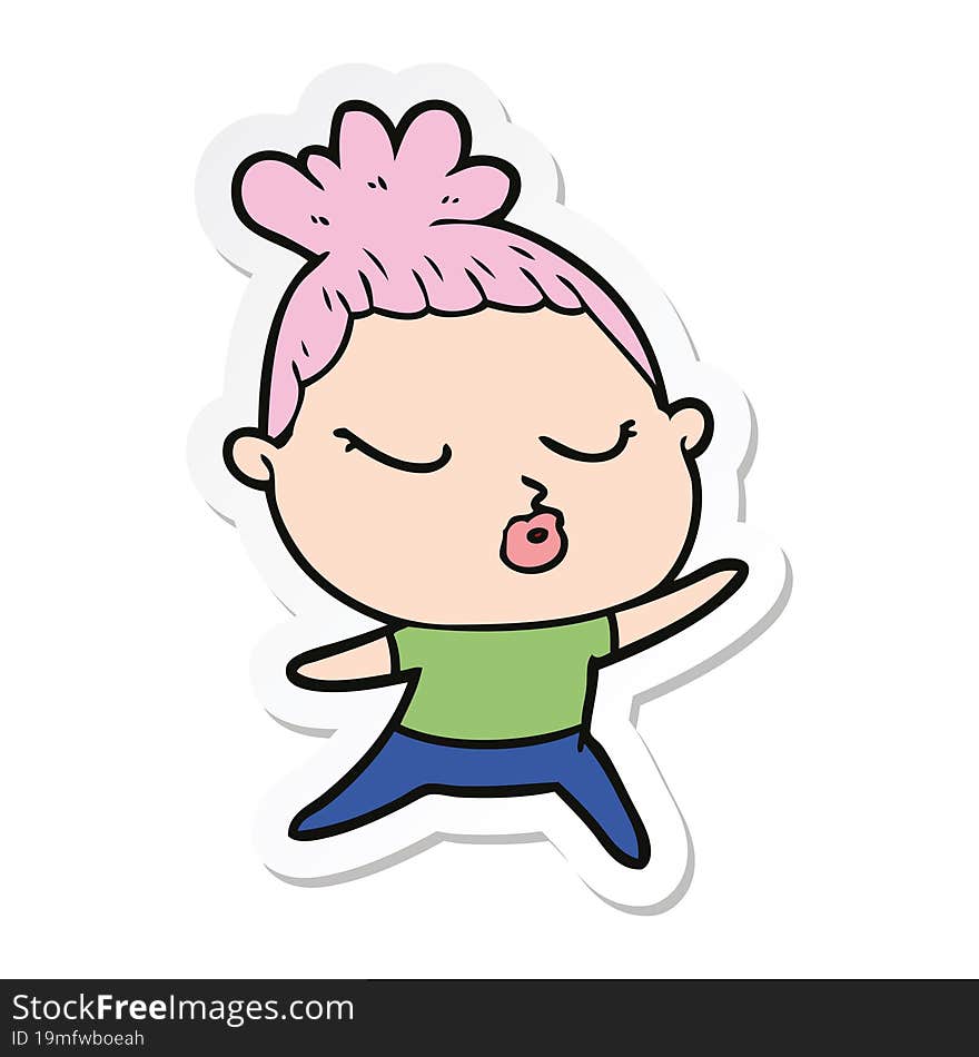 Sticker Of A Cartoon Calm Woman