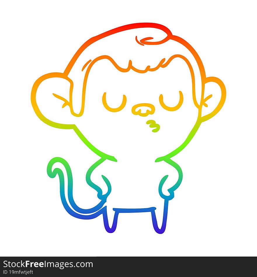 rainbow gradient line drawing of a cartoon monkey