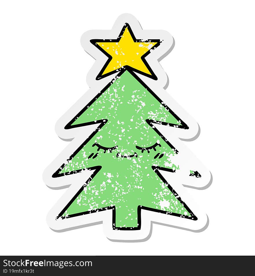 Distressed Sticker Of A Cute Cartoon Christmas Tree