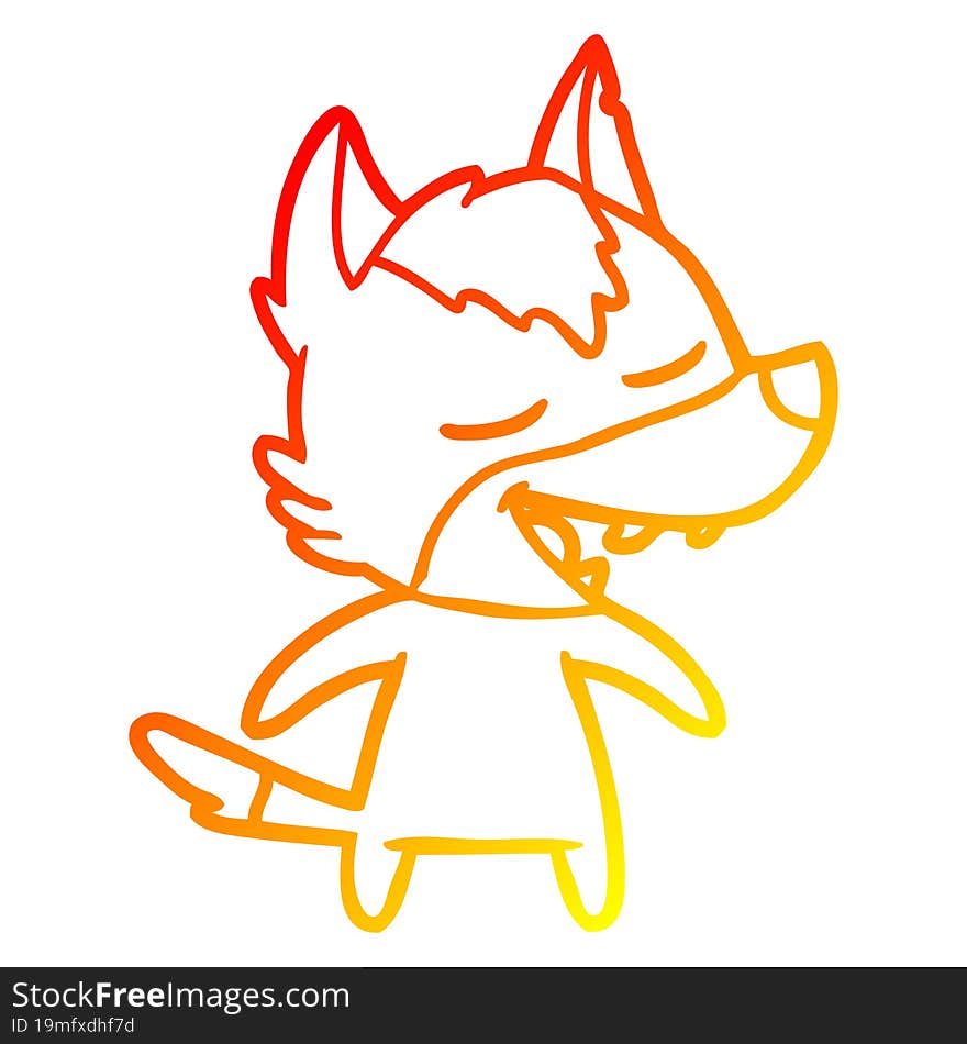 warm gradient line drawing cartoon wolf laughing