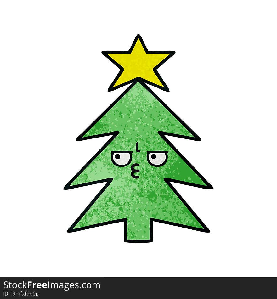 retro grunge texture cartoon christmas tree