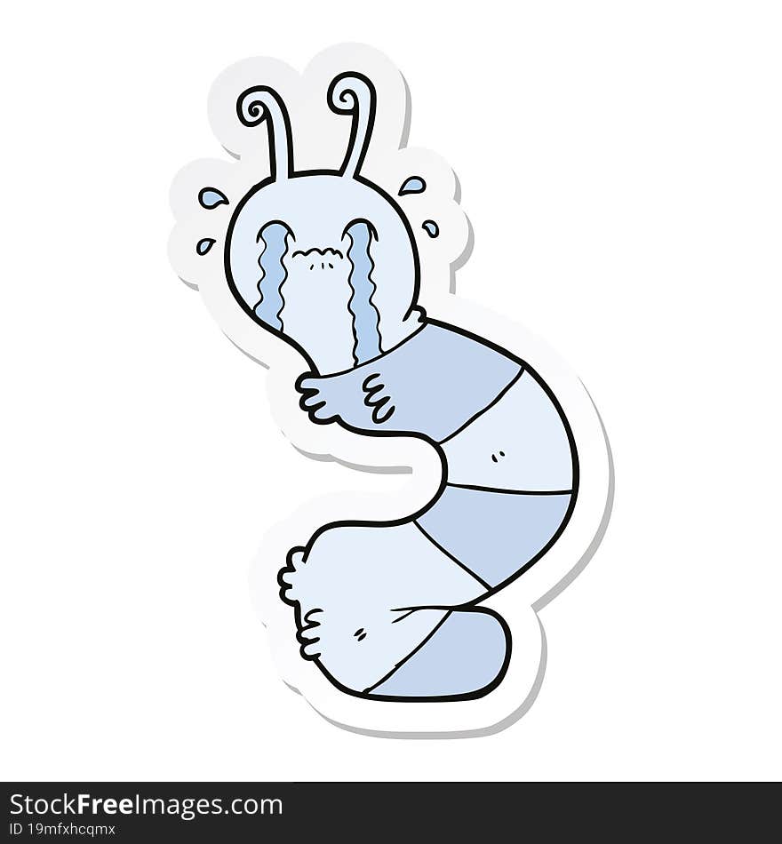 Sticker Of A Cartoon Crying Caterpillar