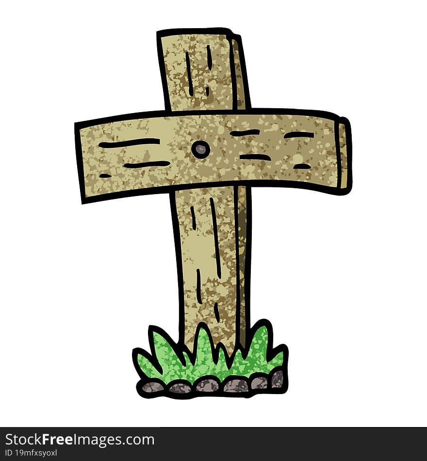 grunge textured illustration cartoon graveyard cross