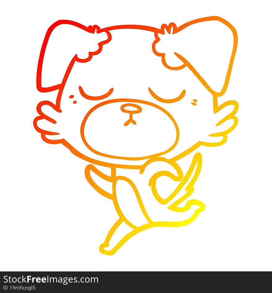 warm gradient line drawing of a cute cartoon dog