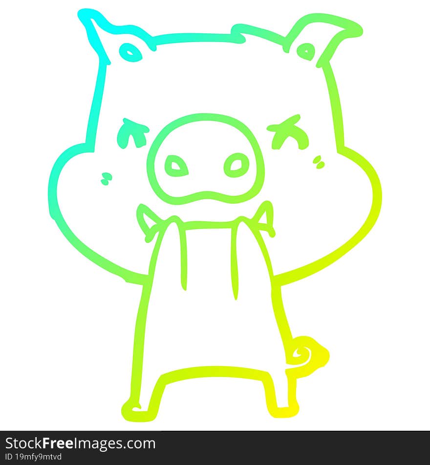 Cold Gradient Line Drawing Angry Cartoon Pig