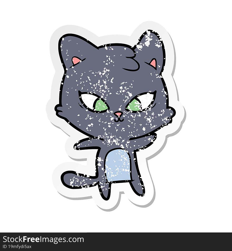 Distressed Sticker Of A Cute Cartoon Cat