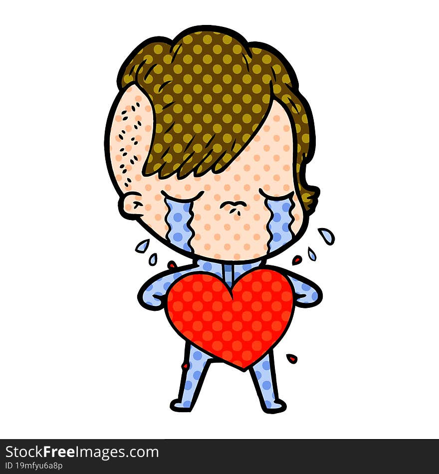 cartoon crying girl with love heart. cartoon crying girl with love heart