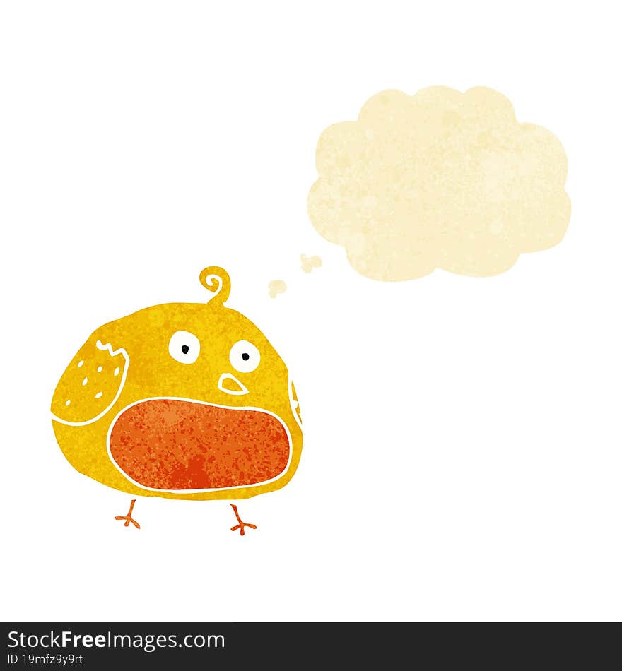 cartoon fat bird with thought bubble