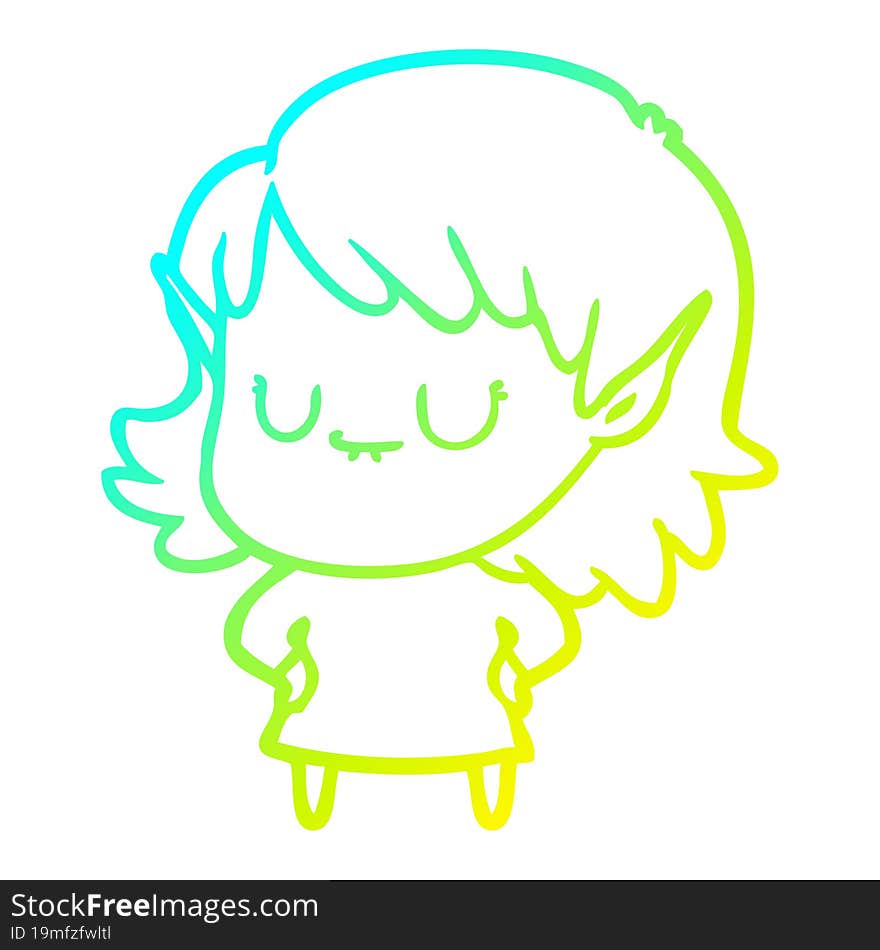 cold gradient line drawing happy cartoon elf girl