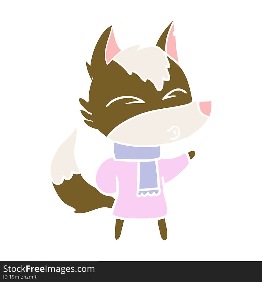 flat color style cartoon wolf in winter clothes