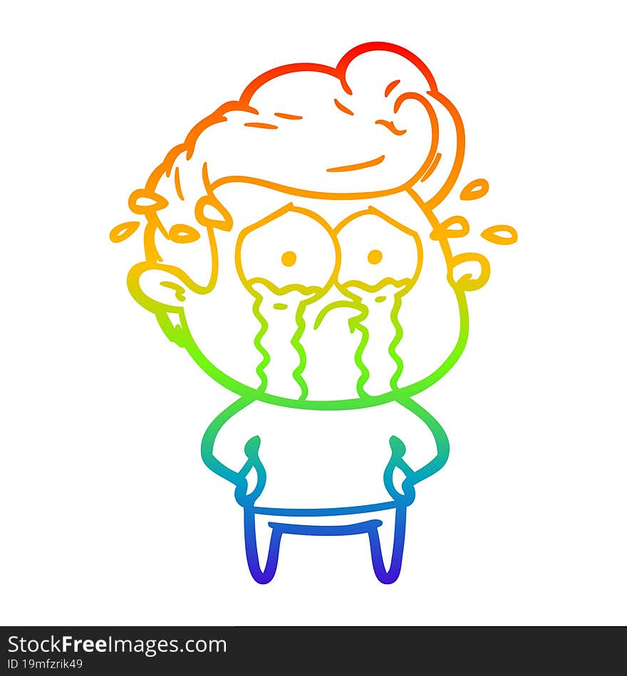 rainbow gradient line drawing cartoon crying man