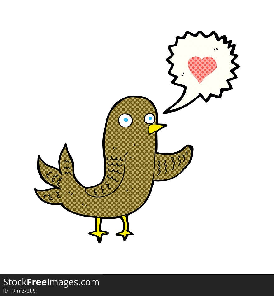 cartoon bird with love heart singing. cartoon bird with love heart singing