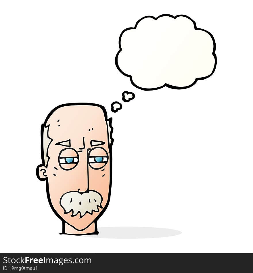 cartoon annoyed old man with thought bubble