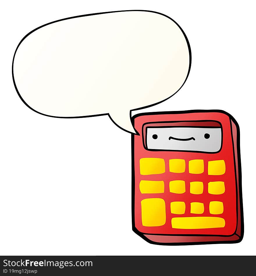 Cartoon Calculator And Speech Bubble In Smooth Gradient Style