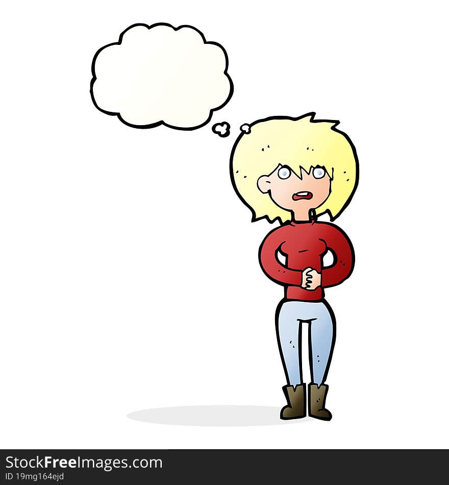 Cartoon Worried Woman With Thought Bubble