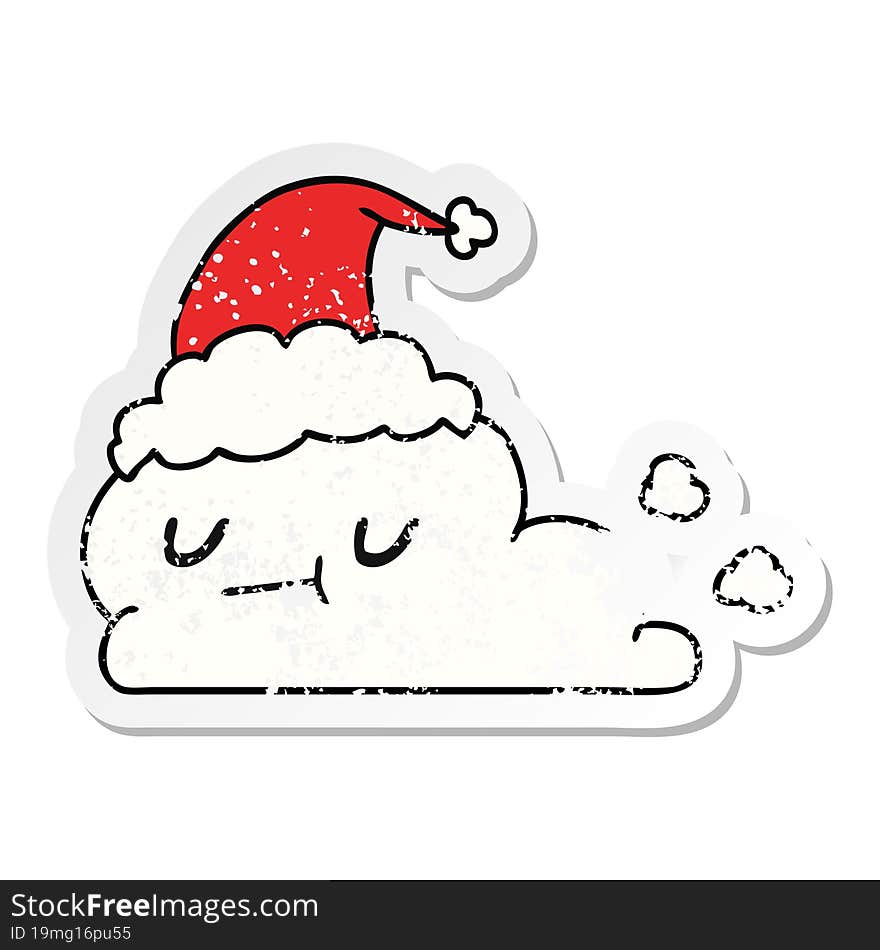 christmas distressed sticker cartoon of kawaii cloud