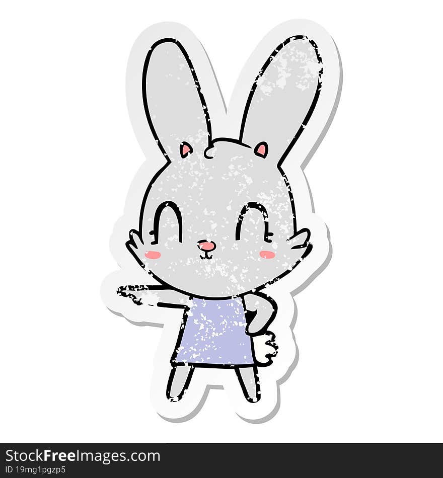 Distressed Sticker Of A Cute Cartoon Rabbit In Dress