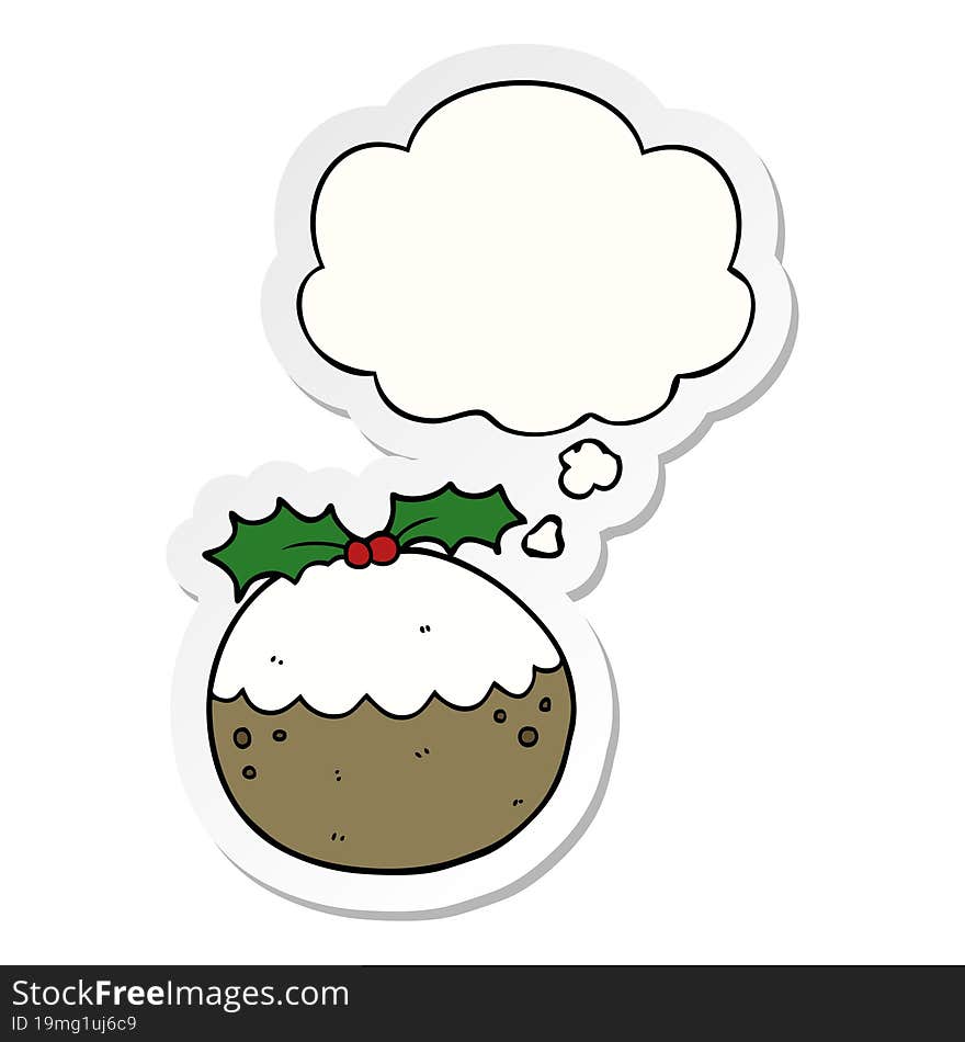 cartoon christmas pudding and thought bubble as a printed sticker