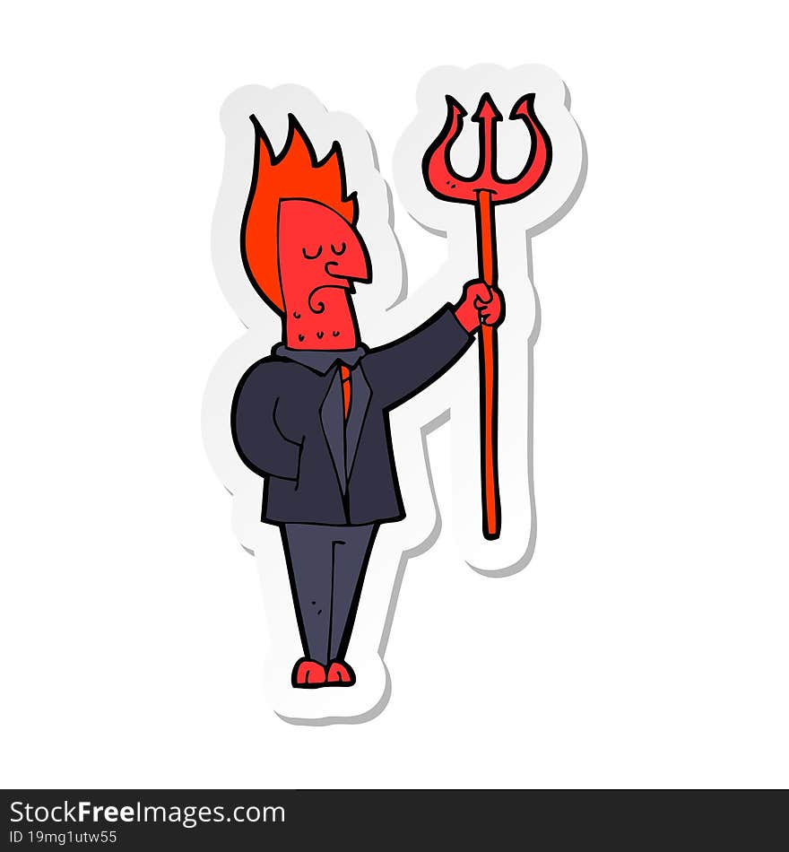 sticker of a cartoon devil with pitchfork