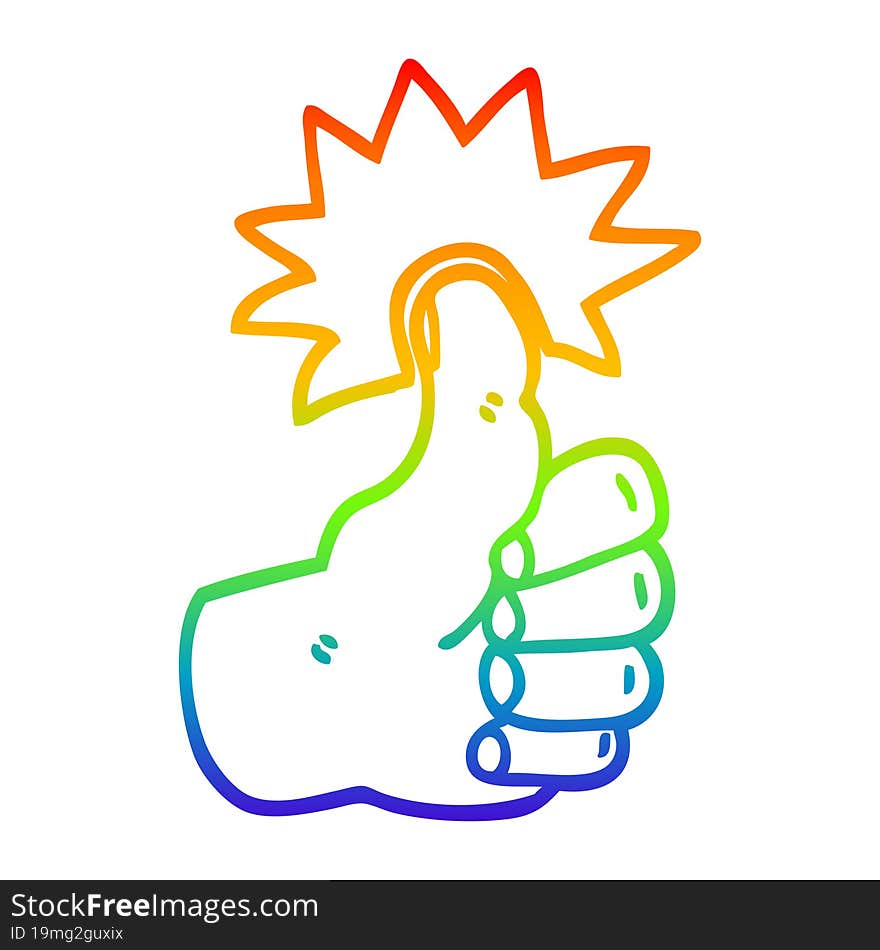 rainbow gradient line drawing of a cartoon thumbs up symbol