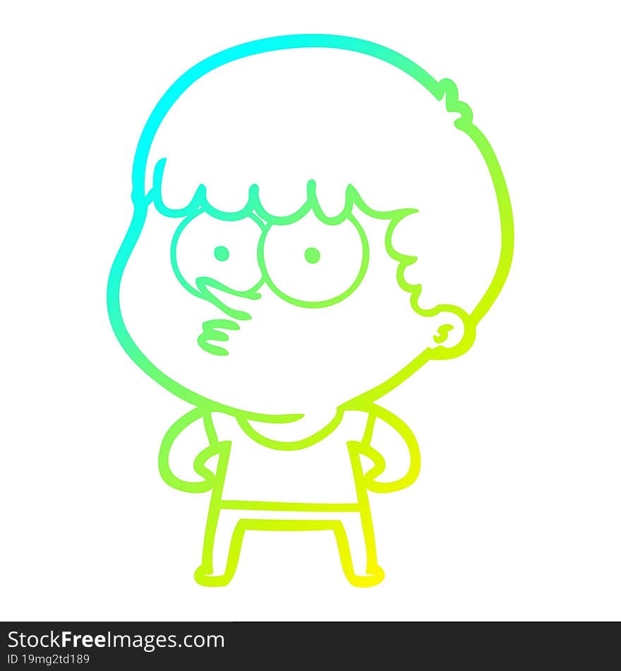 Cold Gradient Line Drawing Cartoon Curious Boy