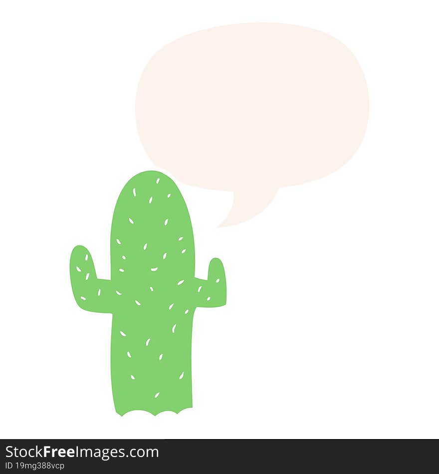 cartoon cactus and speech bubble in retro style