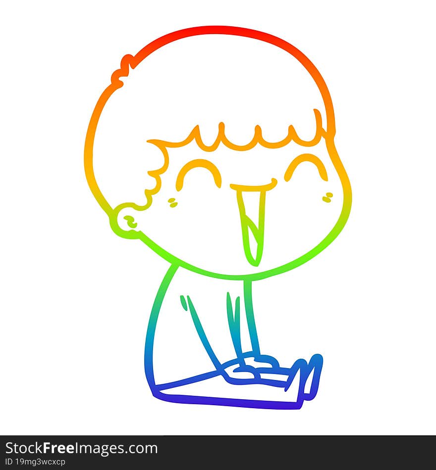 Rainbow Gradient Line Drawing Cartoon Happy Man