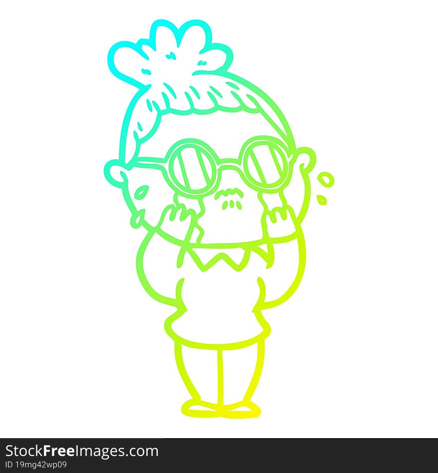 cold gradient line drawing cartoon crying woman wearing spectacles