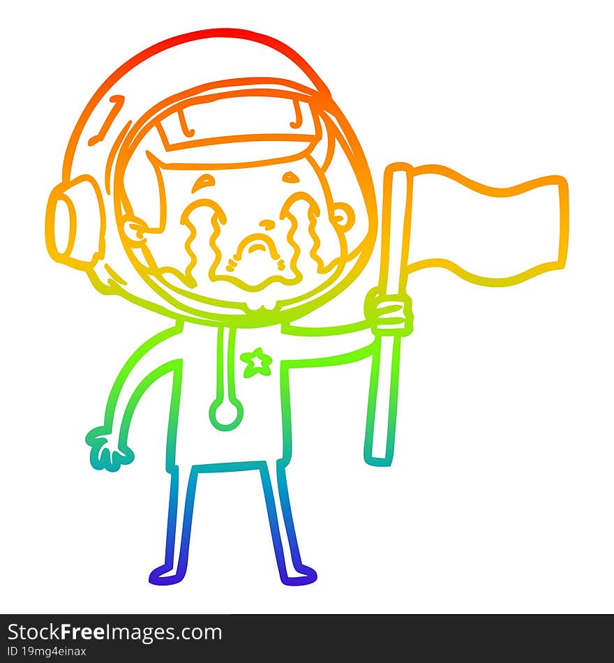 Rainbow Gradient Line Drawing Cartoon Crying Astronaut