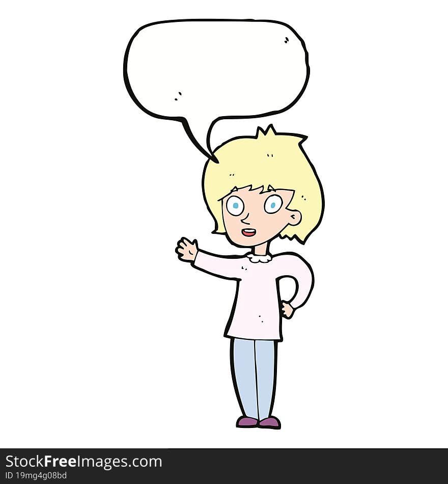 cartoon happy woman with speech bubble