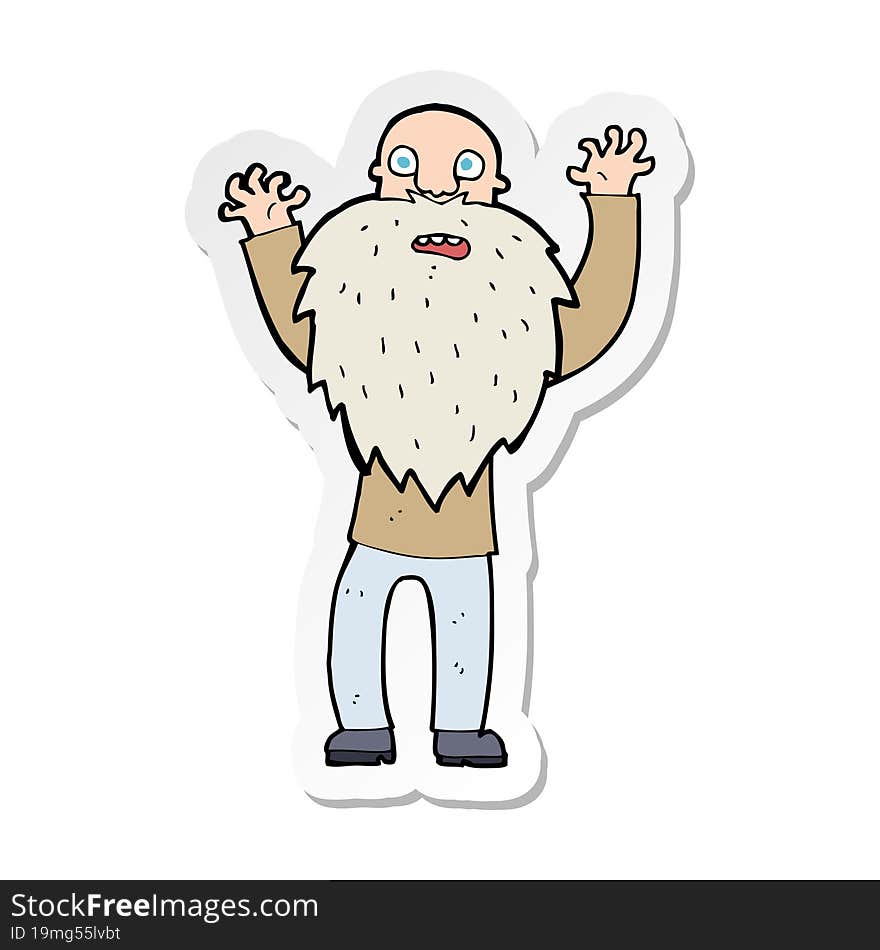 sticker of a cartoon frightened old man with beard