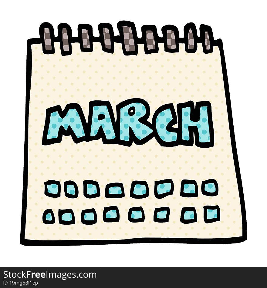 cartoon doodle calendar showing month of march