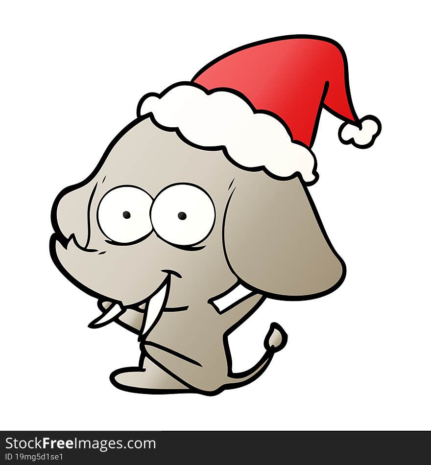 happy gradient cartoon of a elephant wearing santa hat