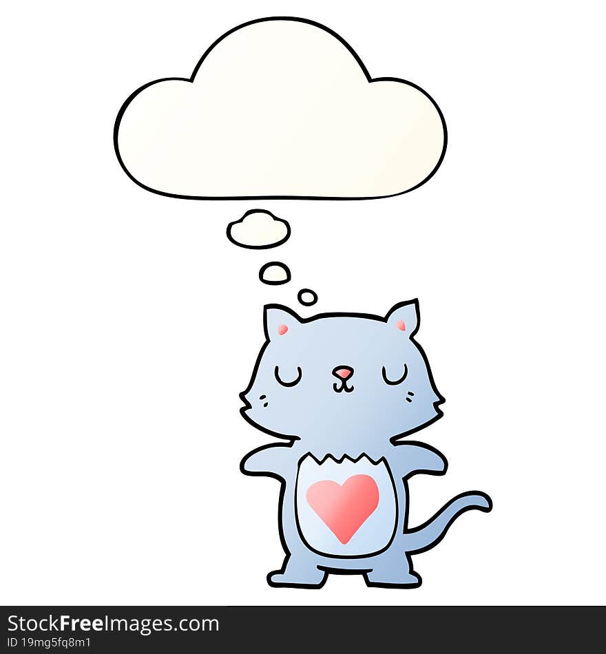 cute cartoon cat and thought bubble in smooth gradient style