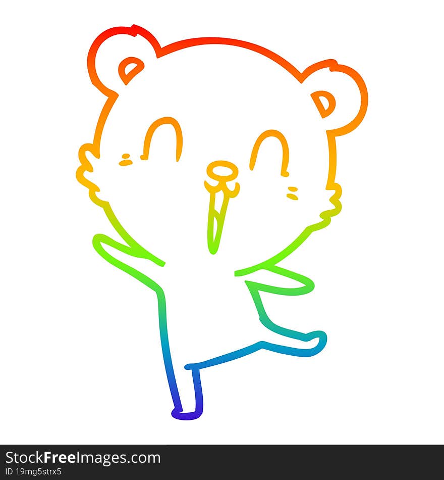 rainbow gradient line drawing of a happy cartoon polar bear dancing