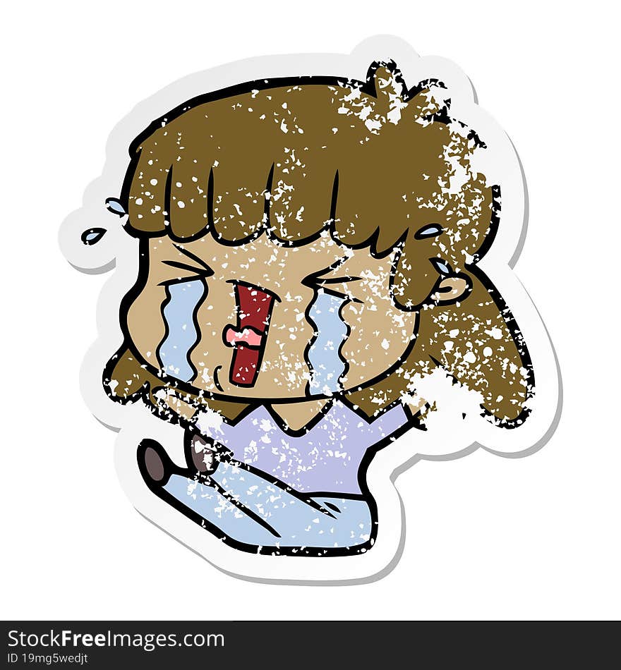 distressed sticker of a cartoon woman in tears