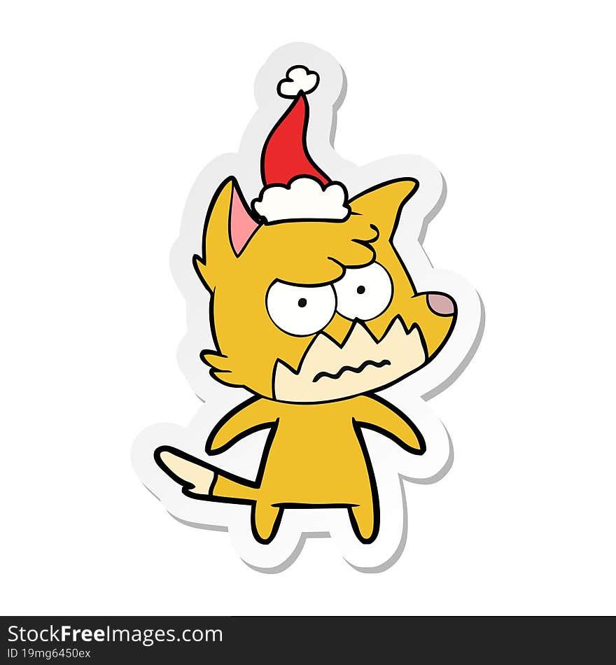 Sticker Cartoon Of A Annoyed Fox Wearing Santa Hat