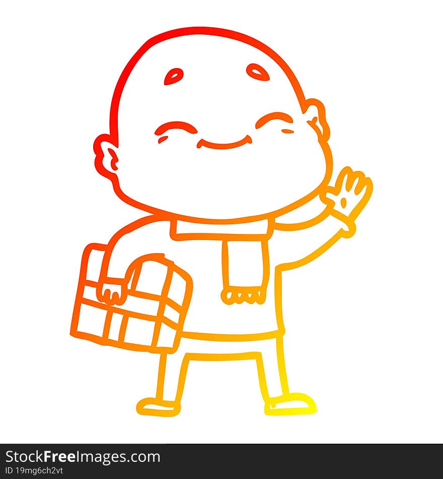 warm gradient line drawing happy cartoon bald man